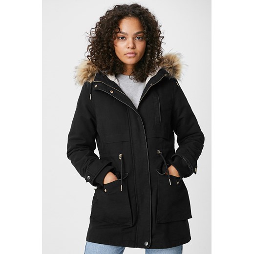 C&A CLOCKHOUSE-parka z kapturem i obszyciem ze sztucznego futra, Czarny, Clockhouse 42 C&A