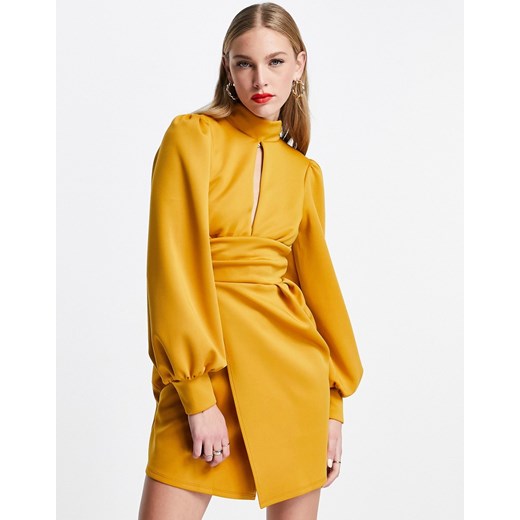 ASOS DESIGN – Musztardowa sukienka mini w stylu lat 70. z kopertową talią i 46 Asos Poland