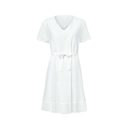 Damska bawełniana sukienka midi z krótkimi rękawami i ażurowym haftem Tchibo Tchibo 40 okazyjna cena Tchibo.pl