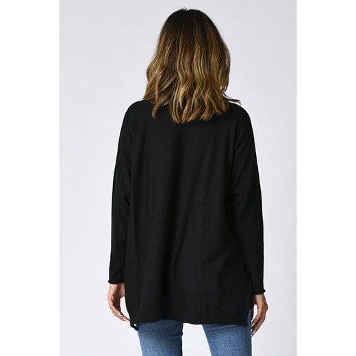 Plus Size Company sweter damski z okrągłym dekoltem czarny w nadruki 