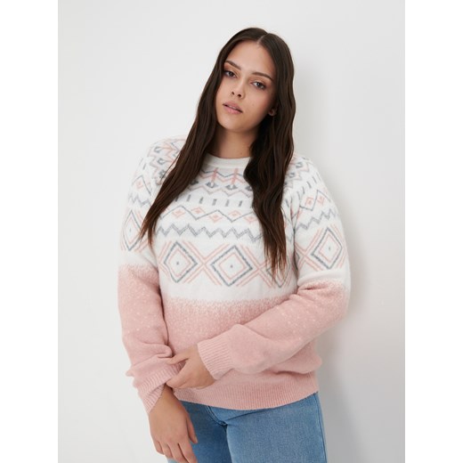 Różowy sweter damski Sinsay z okrągłym dekoltem 
