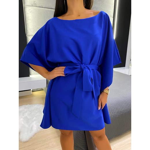 Modnakiecka.pl sukienka niebieska mini luźna elegancka 