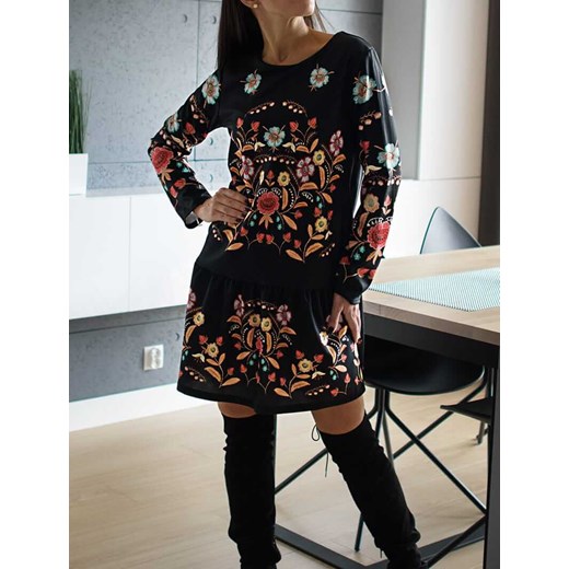 Czarna Sukienka w Kwiaty Słowianka 6817-313 Modnakiecka.pl 38 ModnaKiecka.pl