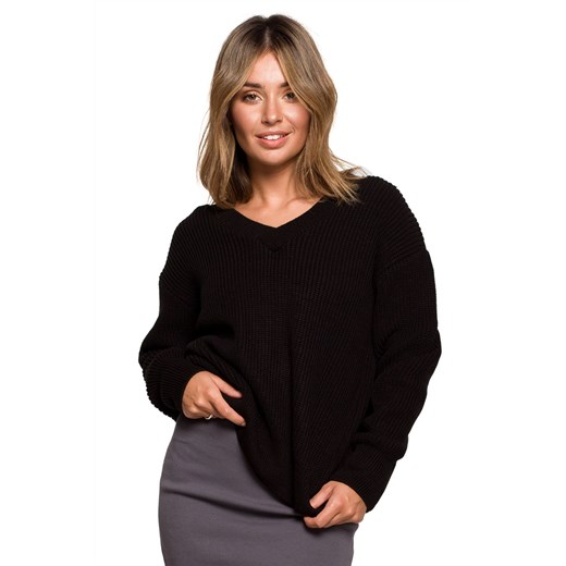 BK075 Sweter z dekoltem w serek - czarny ze sklepu Świat Bielizny w kategorii Swetry damskie - zdjęcie 125360661