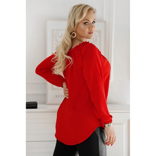 Czerwona bluzka z wiązaniem na dekolcie - Violet, Rozmiar - 46 46 Sklep XL-KA