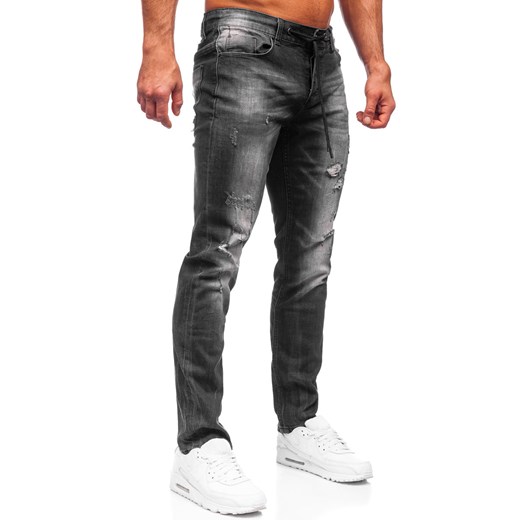 Czarne spodnie jeansowe męskie regular fit Denley MP005N S okazyjna cena Denley