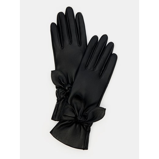 Mohito - Skórzane rękawiczki z ozdobną kokardą - Czarny Mohito L Mohito