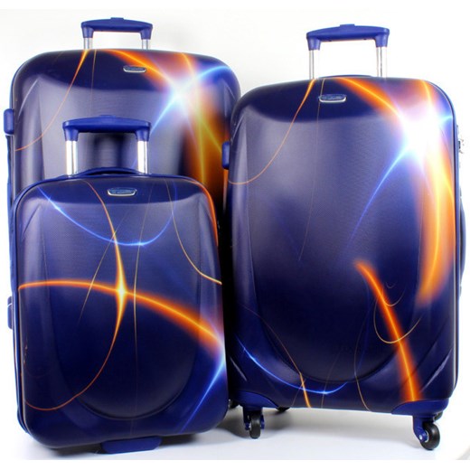 Komplet walizek na kółkach 01R Dielle - niebieski lux4u-pl granatowy abstrakcyjne wzory