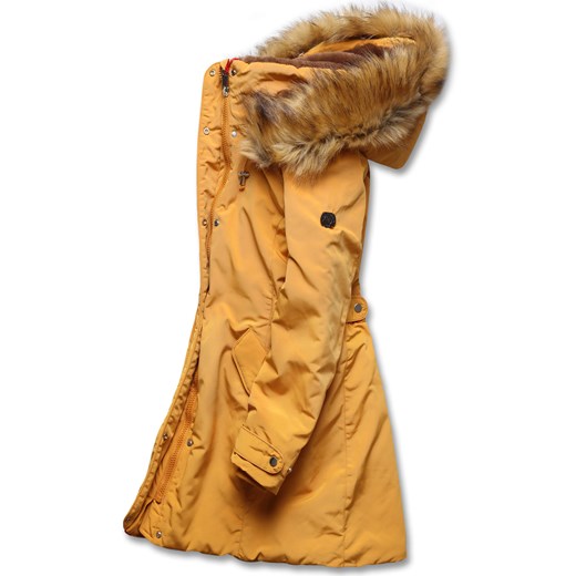 Żółta genialna zimowa ciepła kurtka płaszczyk na futerku z kapturem 21501 Dramond M wyprzedaż dramond.pl