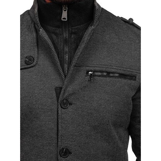 Szary płaszcz męski zimowy z odpinanym kołnierzem Denley 2128 3XL promocyjna cena Denley