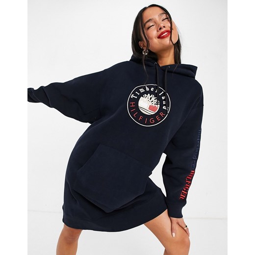 Tommy Hilfiger x Timberland – Granatowa sukienka dresowa z kapturem i Tommy Hilfiger XS Asos Poland