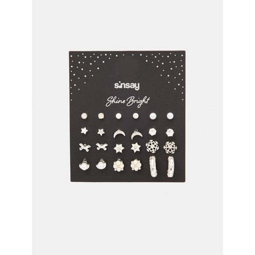 Sinsay - Kolczyki 12 pack - Srebrny Sinsay Jeden rozmiar Sinsay