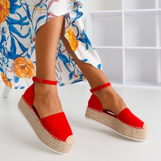 Czerwone espadryle damskie na platformie Savanto - Obuwie Royalfashion.pl 39 royalfashion.pl