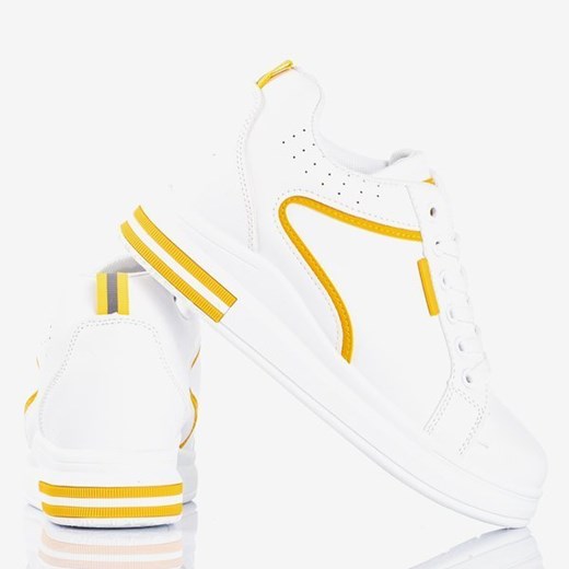 Biało-żółte damskie sneakersy na krytym koturnie Marcja - Obuwie Royalfashion.pl 39 royalfashion.pl