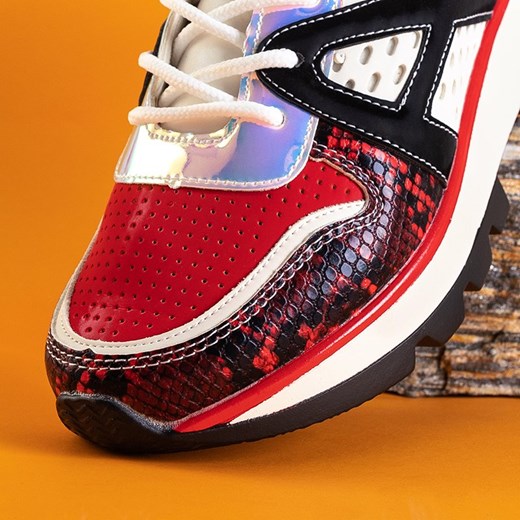 Biało-czerwone sneakersy damskie z kolorowymi wstawkami Bumba - Obuwie Royalfashion.pl 40 royalfashion.pl