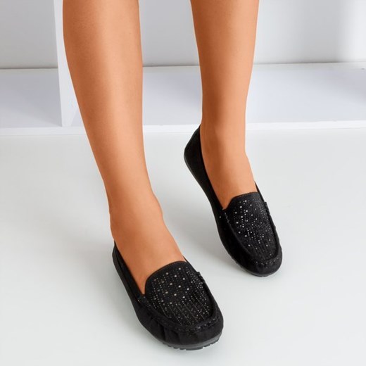 Czarne mokasyny damskie z cyrkoniami Cyliua - Obuwie Royalfashion.pl 39 royalfashion.pl