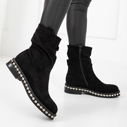 Czarne damskie botki z cyrkoniami Tabita - Obuwie Royalfashion.pl 38 royalfashion.pl