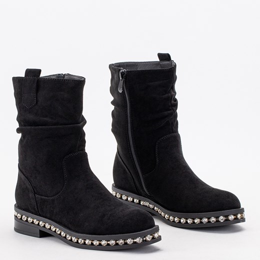 Czarne damskie botki z cyrkoniami Tabita - Obuwie Royalfashion.pl 40 royalfashion.pl