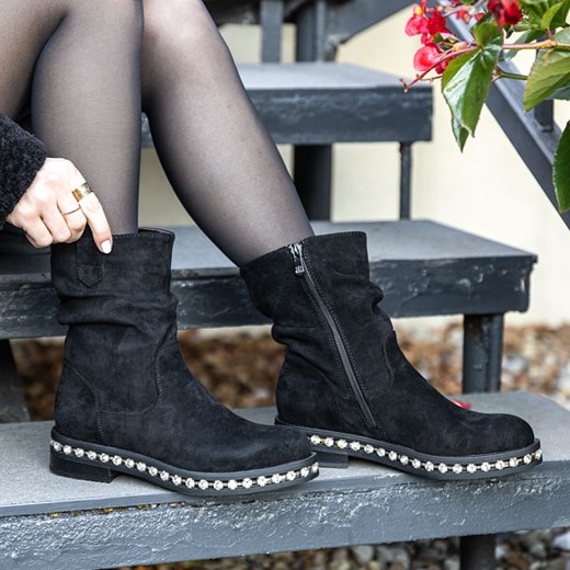 Czarne damskie botki z cyrkoniami Tabita - Obuwie Royalfashion.pl 37 royalfashion.pl