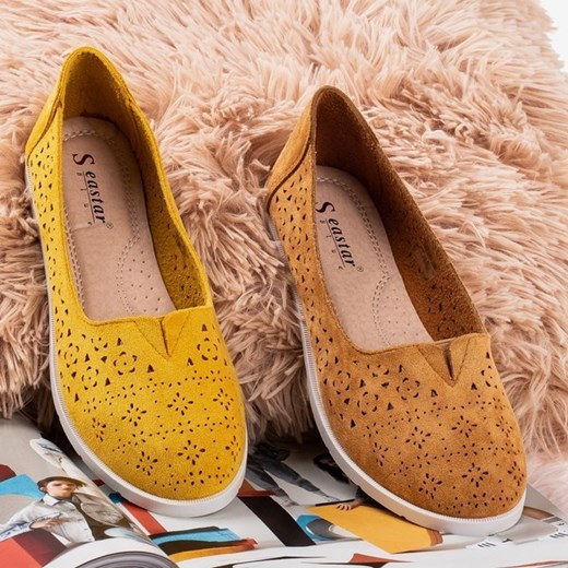 Musztardowe mokasyny ażurowe Rewita - Obuwie Royalfashion.pl 39 royalfashion.pl