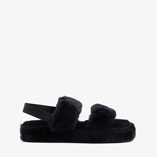 Czarne damskie futrzane kapcie Narda - Obuwie Royalfashion.pl 36 royalfashion.pl