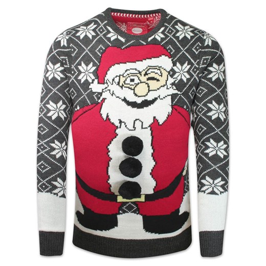 Sweter Świąteczny z Mikołajem, z Poduszką Imitującą Brzuch, Śmieszny, Na Prezent -Brave Soul SWBRSAW21JOLLYcharcoal ze sklepu JegoSzafa.pl w kategorii Swetry męskie - zdjęcie 125675344