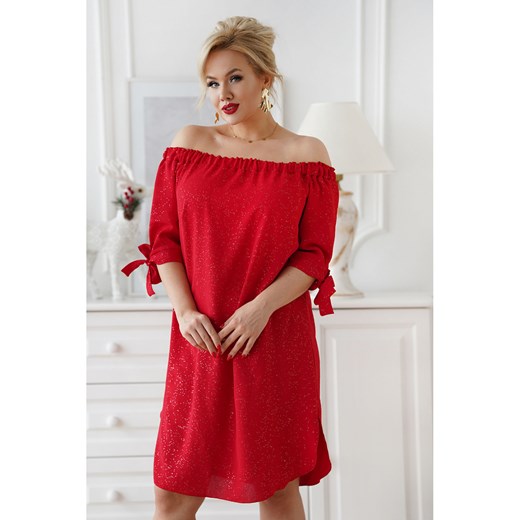 Sukienka czerwona z długim rękawem z dekoltem typu hiszpanka mini casual 
