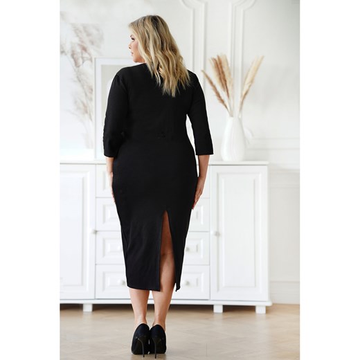 Czarna długa sukienka maxi z prążkiem z długim rękawem - Giselle, Rozmiar - 1 1 (44/46) Sklep XL-KA