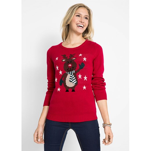 Sweter bożonarodzeniowy z okrągłym dekoltem | bonprix 36/38 bonprix