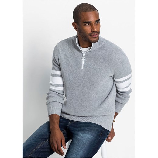 Sweter ze stójką z zamkiem, z bawełny z recyklingu | bonprix 64/66 (3XL) bonprix
