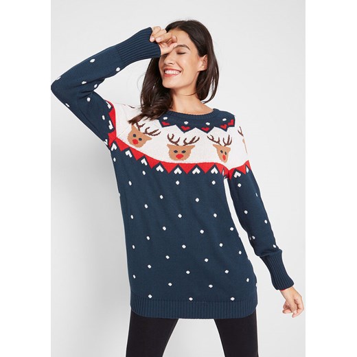 Sweter bożonarodzeniowy z motywem reniferów | bonprix 56/58 bonprix