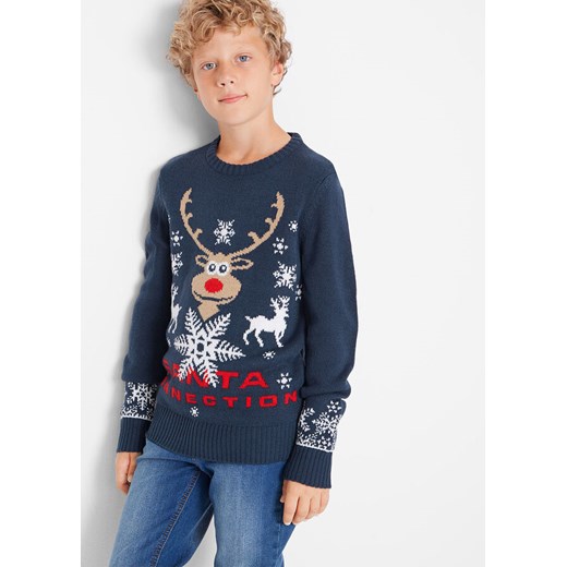 Sweter chłopięcy dzianinowy z bożonarodzeniowym motywem | bonprix 152/158 bonprix