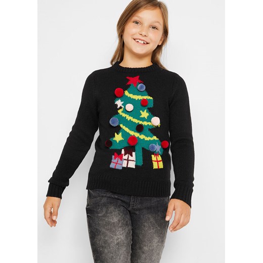 Sweter dziewczęcy z bożonarodzeniowym motywem | bonprix 164/170 bonprix