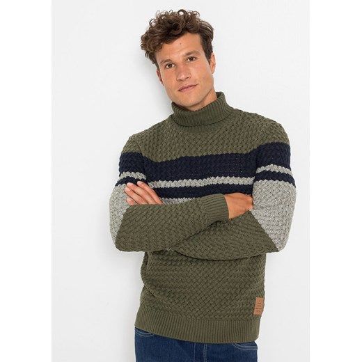 Sweter z golfem z bawełny z recyklingu | bonprix 52/54 (L) bonprix