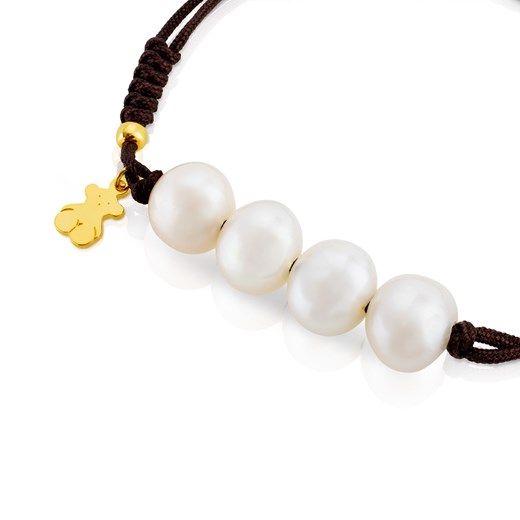 Tous Nudos - Bransoletka z brązowego sznurka i żółtego srebra Vermeil z perłami Tous uni/onesize Tous