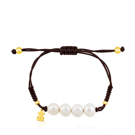 Tous Nudos - Bransoletka z brązowego sznurka i żółtego srebra Vermeil z perłami Tous uni/onesize Tous