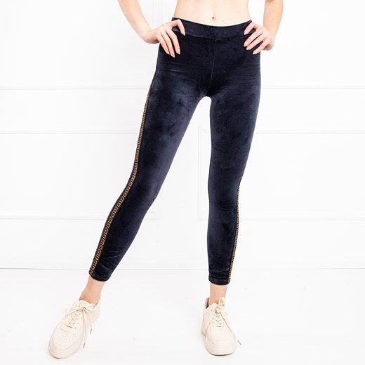 Welurowe granatowe legginsy damskie z lampasami - Odzież Royalfashion.pl S/M - 37 royalfashion.pl