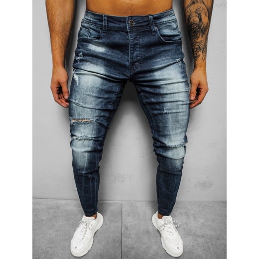 Spodnie jeansowe męskie ciemno-niebieskie OZONEE NB/MP0002BS ze sklepu ozonee.pl w kategorii Jeansy męskie - zdjęcie 126094111
