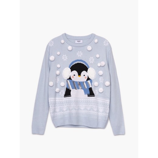 Sweter damski Cropp niebieski z okrągłym dekoltem