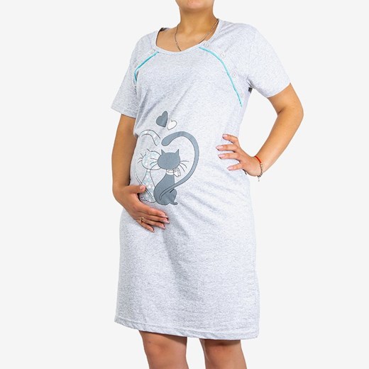 Szaro - niebieska koszula nocna ciążowa i do karmienia z printem - Odzież Royalfashion.pl L - 40 royalfashion.pl