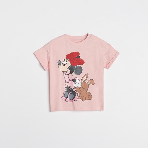 Reserved - Bawełniany t-shirt z cekinami Myszka Minnie - Różowy Reserved 98 Reserved wyprzedaż