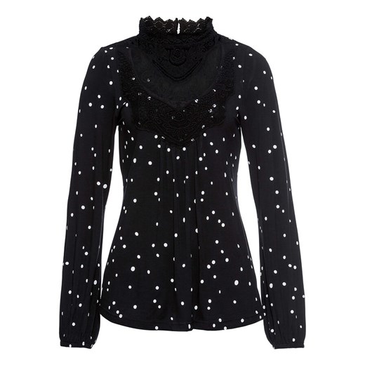 Shirt z długim rękawem z nadrukiem i koronką | bonprix 36/38 bonprix