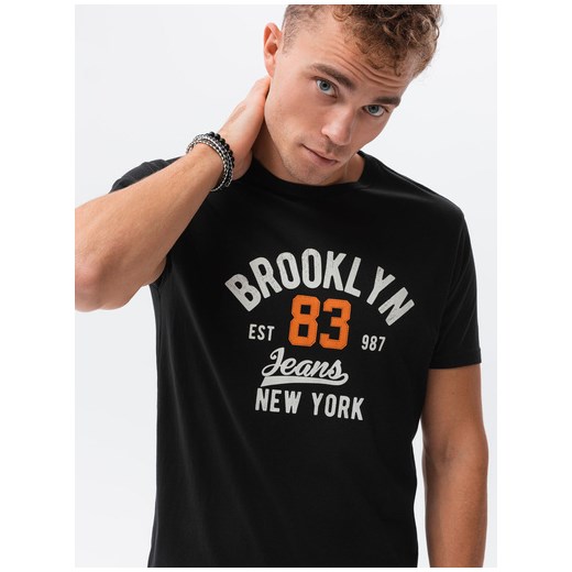 T-shirt męski z nadrukiem S1434 V-19D - czarny XL ombre