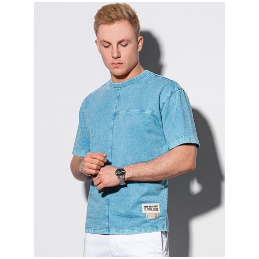 T-shirt męski bawełniany S1379 - niebieski XXL promocyjna cena ombre