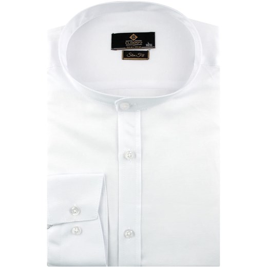 Koszula męska Classo tkaninowa ze stójką biała z długimi rękawami 