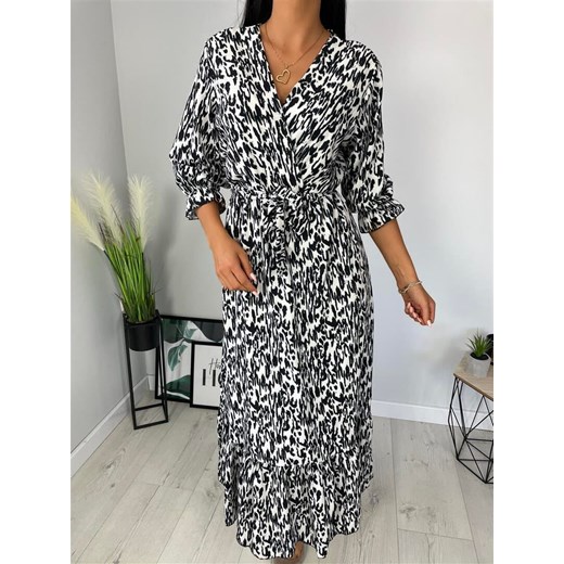 Sukienka Maxi w Czarny Wzór 6537-87-B Modnakiecka.pl 38 okazja ModnaKiecka.pl