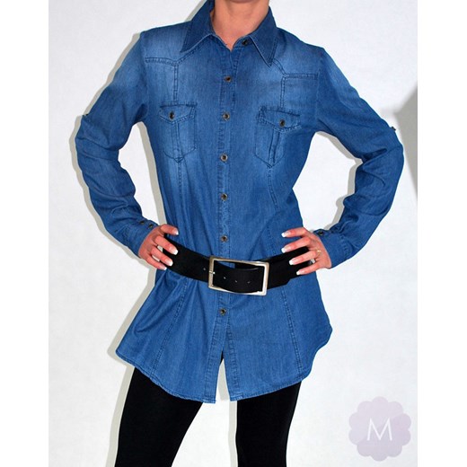 Koszula / Tunika jeansowa granatowa lekko przetarta mercerie-pl niebieski przecierane