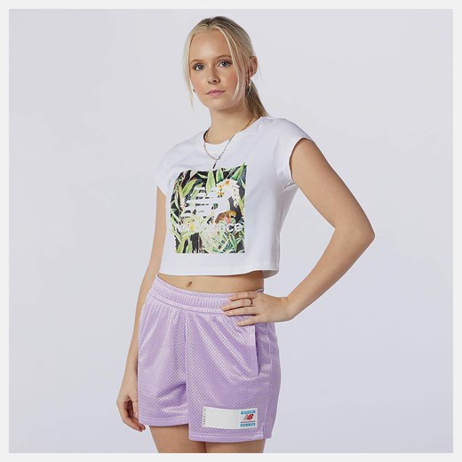 Bluzka damska New Balance w nadruki z okrągłym dekoltem z krótkimi rękawami 
