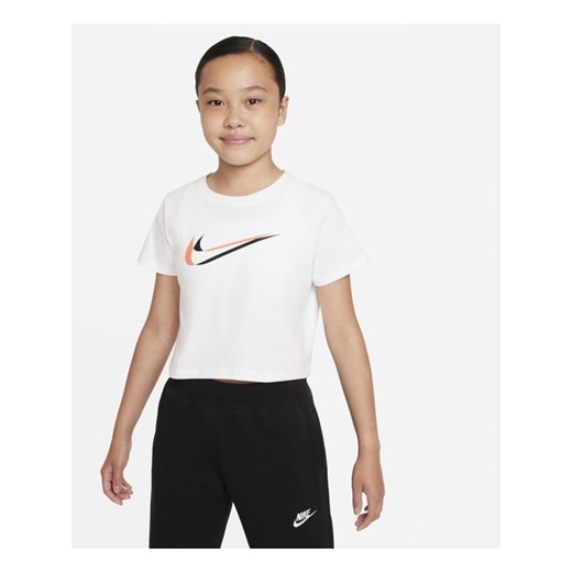 Bluzka dziewczęca biała Nike bawełniana w nadruki 