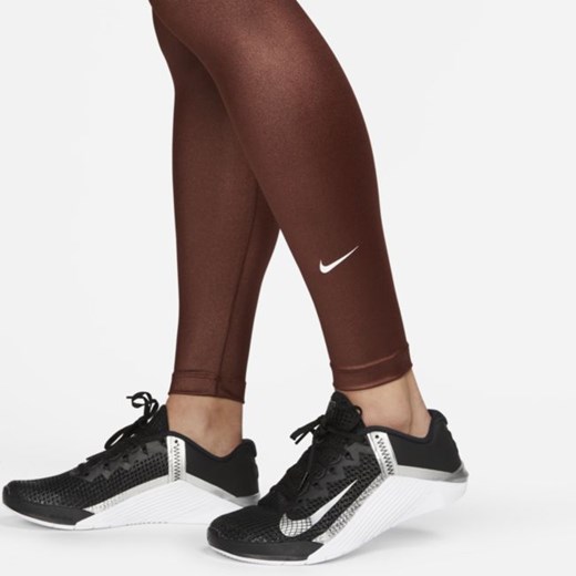 Damskie błyszczące legginsy ze średnim stanem Nike Dri-FIT One - Brązowy Nike L Nike poland